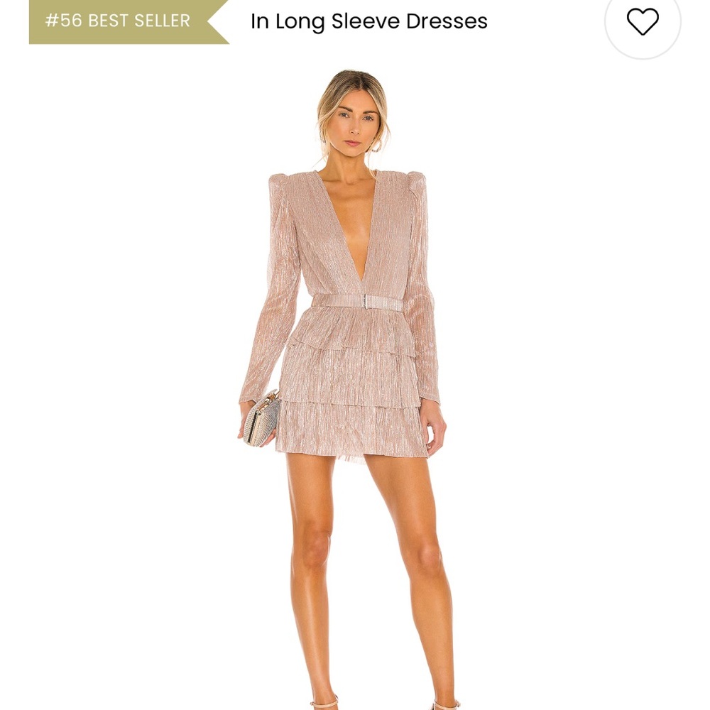 Sabina Musayev Gold Long Sleeve Plunge Sheath Dress